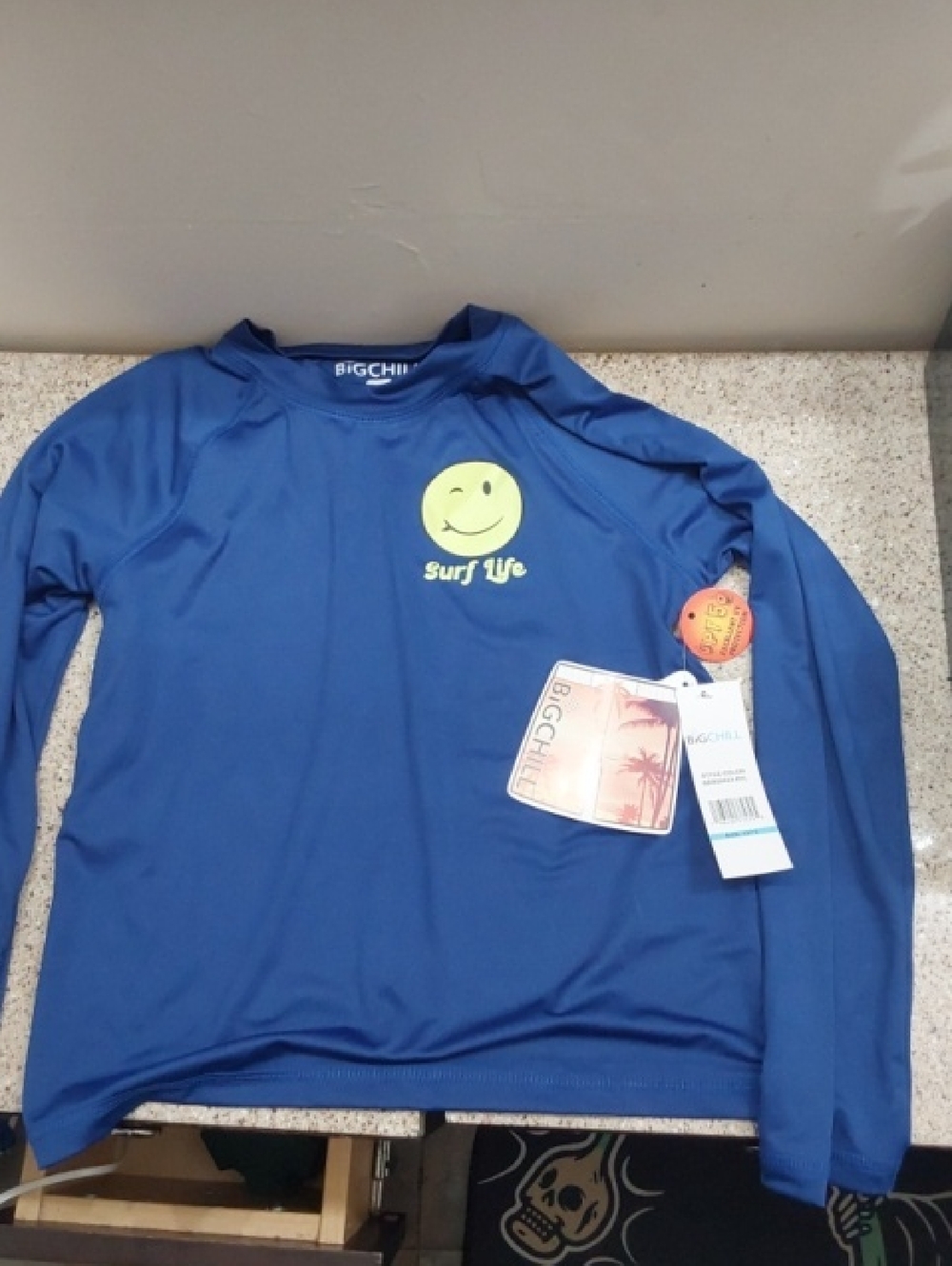 2 Swim Top For Kids Big Chill Blue Rash Guard with Neon Yellow Smiley
